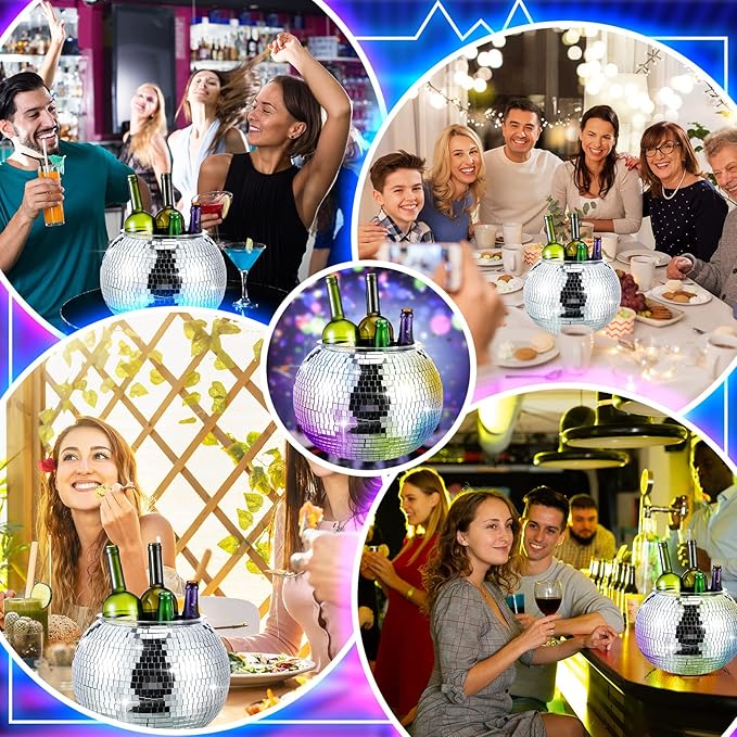 Hoolerry 11L Disco Ball Ice Bucket Mirror Silver Disco Party Champagne Bowl Cup - Image 5