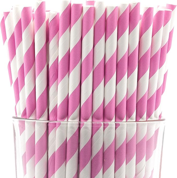 Pack of 900 Baby Pink Swirls Biodegradable 4-Ply Paper Drinking Straws by Stephanie+Imports