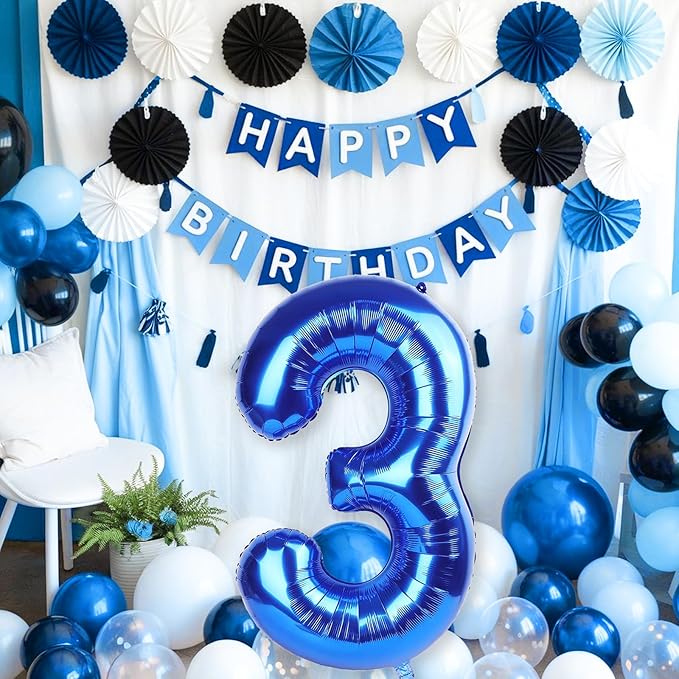 Navy Blue 40 Inch Numbers Balloons 3, Large Self Inflating Dark Royal Blue - Image 6