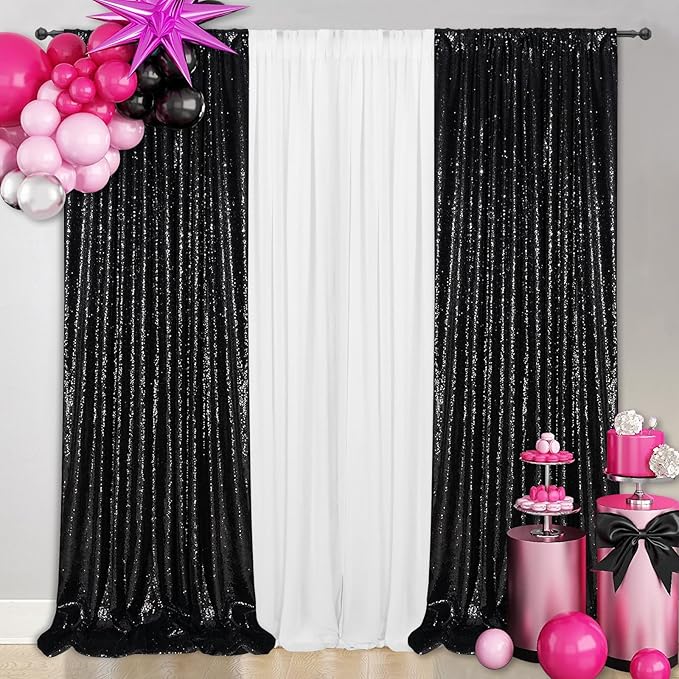 SquarePie Sequin Backdrop Curtain 2FT x 8FT Black - Image 6