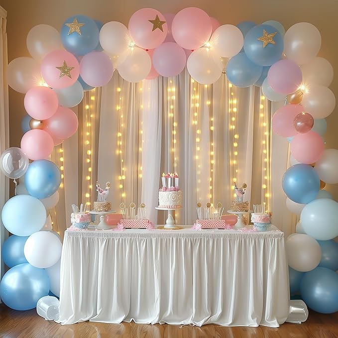 Fomcet Tulle Curtains with Lights String White 30FT X 10FT Sheer Backdrop - Image 8