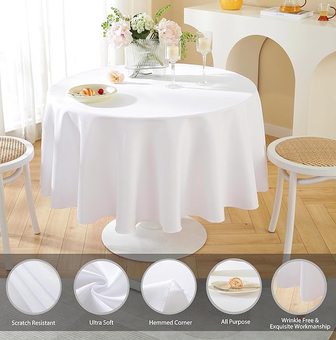 Craft And Party Round Tablecloth, 90 Inch White Tablecloth, Polyester Fabric - Image 2