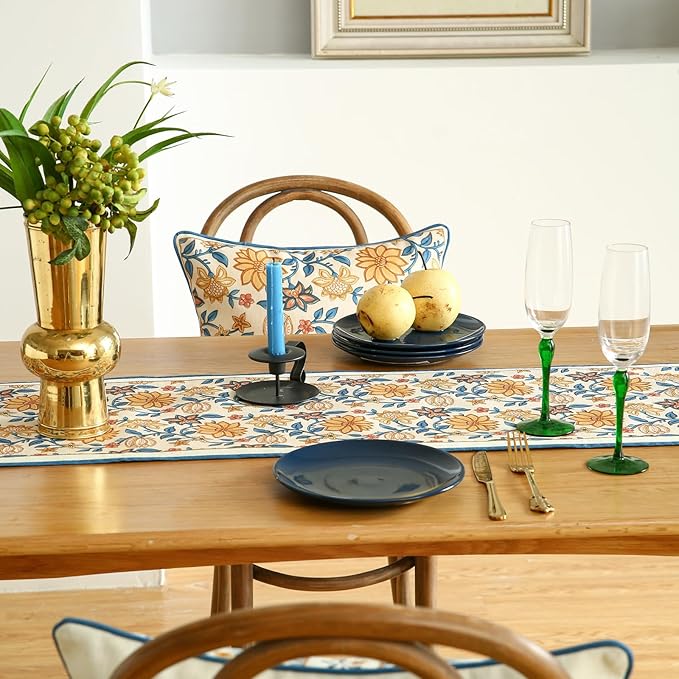ISAENNE Designer Bohemian Elegant Linen Extra Long Table Runner 118 Inches - Image 7