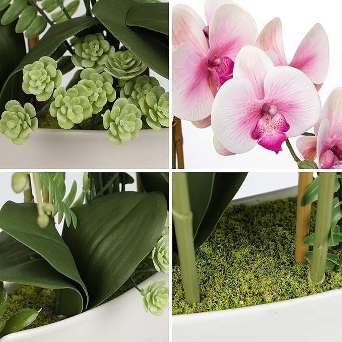 Briful Pink Orchid Artificial Flowers 18in Fake Orchid Silk Flowers - Image 4