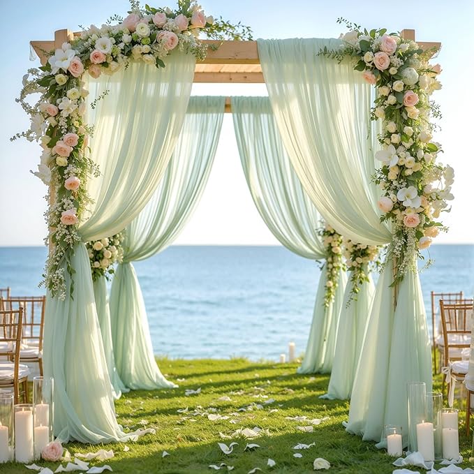 Wedding Arch Draping Fabric 2 Panels 19FT Sage Green Arch Drapes Sheer Backdrop - Image 6