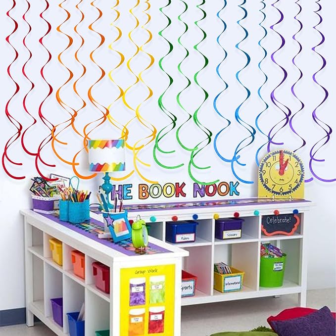 36 Pcs Rainbow Hanging Swirl Decorations Colorful Felt Swirl Streamer Spiral - Image 7