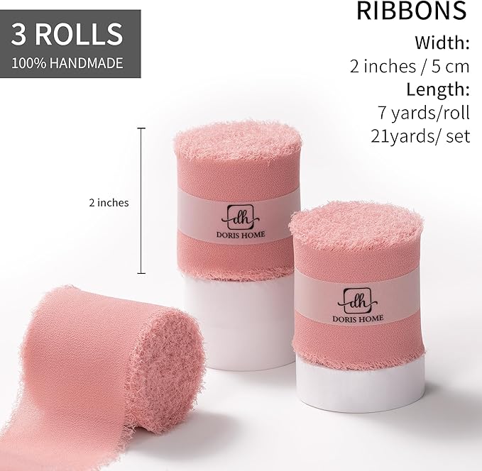 DORIS HOME Dusty Rose Chiffon Ribbon - Image 3