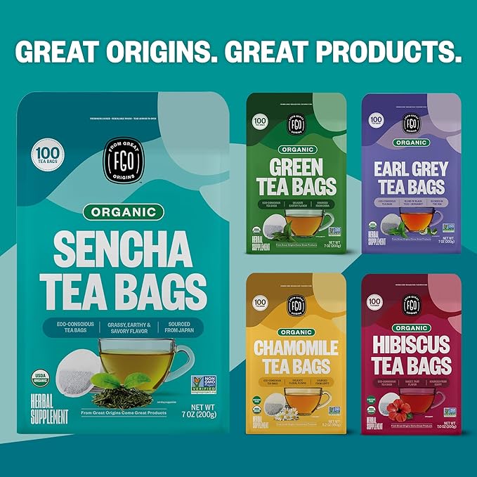 FGO Organic Sencha Green Tea, Eco-Conscious Tea Bags, Resealable Bag, Sourced - Image 7