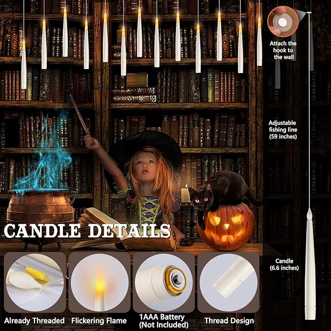 Floating Candles with Wand Remote, Flickering Warmer Light Flameless LED - Image 4