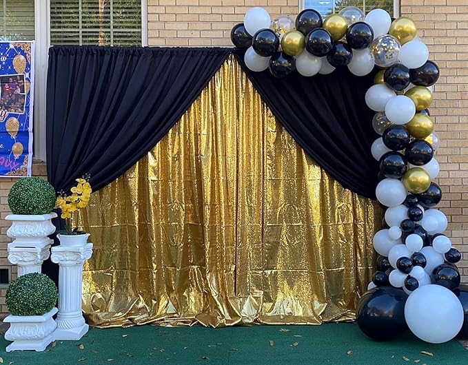 Gold Sequin Backdrop Curtains 4 Panels 2FTx8FT Glitter Gold Drapes Photo - Image 2