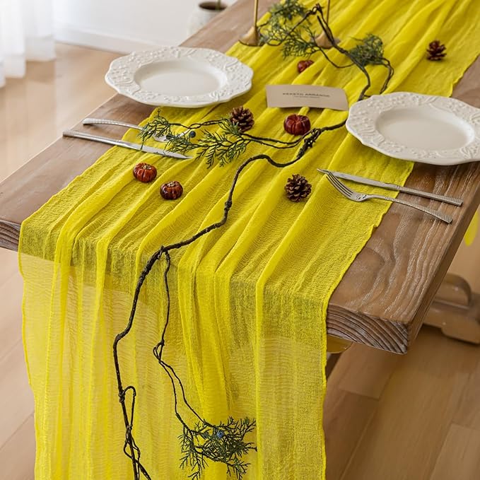 6pcs Yellow Gauze Rustic Cheesecloth Table Runner 120 Inch 10 FT by KEKETOARRANGE