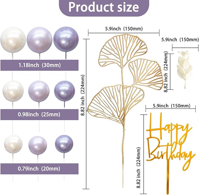 Gyufise 57Pcs Purple Balls Cake Topper Boho Grass Cake topper Pearl Balls - Image 2