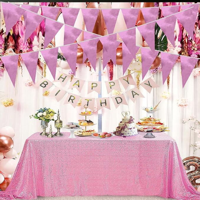 20M/65FT Pink Triangle Pennant Banner Flag Metallic Fabric Bunting Garland - Image 3