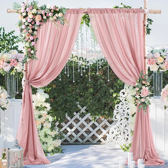 PARTISKY 10x7ft Dusty Rose Chiffon Backdrop Curtains, Wrinkle-Free Sheer Fabric - Image 6