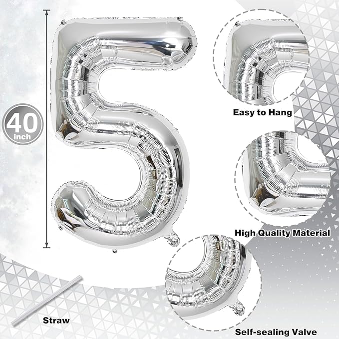 Number 15 Balloons Silver, Giant Number 1 & 5 Helium Foil Balloon - Image 2