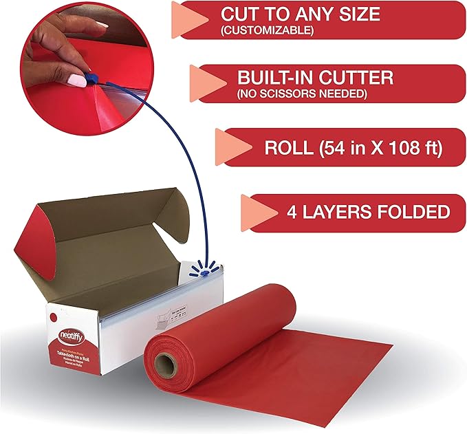 Neatiffy Disposable Plastic Table Cloth Roll | 54 in x 108 Ft Waterproof - Image 4