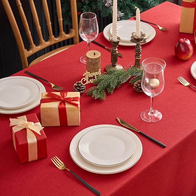 NLMUVW Red Linen Tablecloth Square, Christmas Table Cloth Water Resistant Table - Image 2