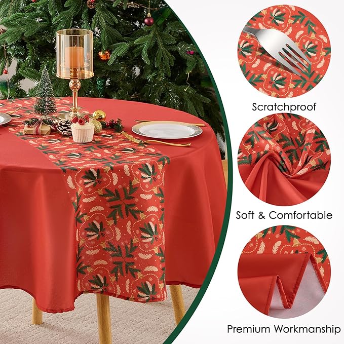 Christmas Tablecloth Round 60 Inch Waterproof, Machine Washable Checkered - Image 4