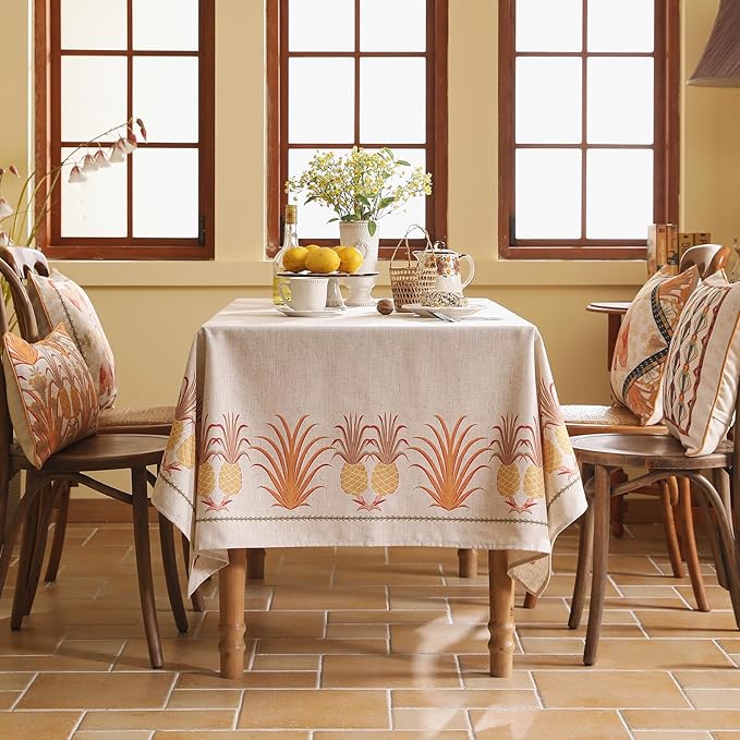 patdrea Designer Square Tablecloth, Pineapple Pattern Linen Tropical Style - Image 3