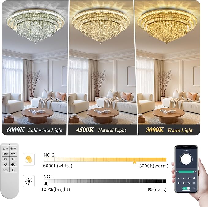 40 inch Crystal Gold Ceiling-Light Flush Mount - Image 3