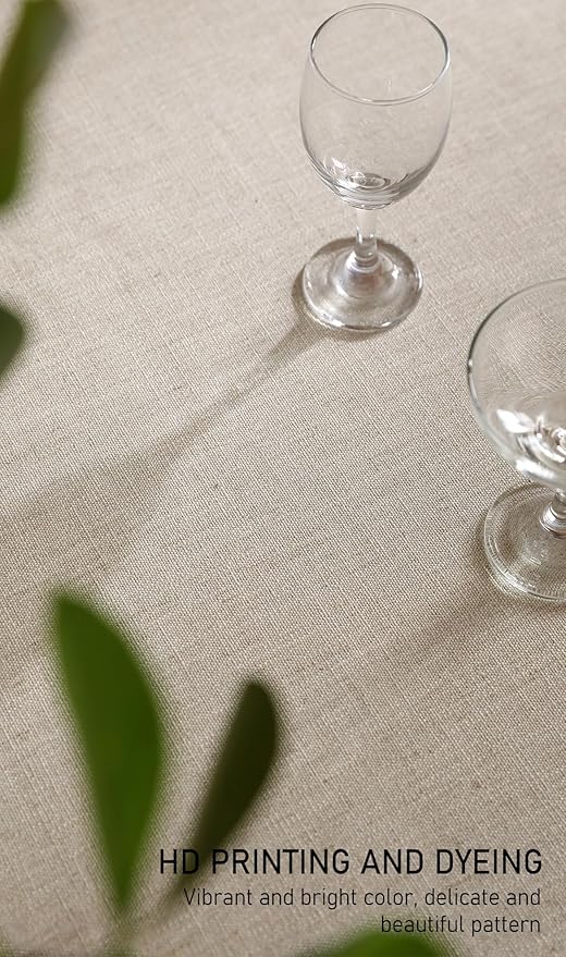 ISAENNE Designer Christmas Linen Small Round Tablecloth, Light Beige Western - Image 3