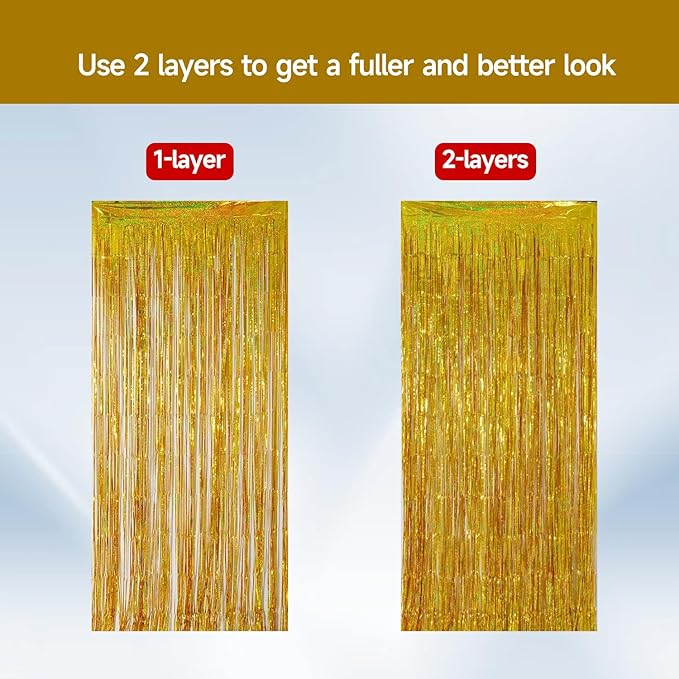 QRabbit 4 Pack Foil Fringe Curtains, Backdrop Curtain - Image 2