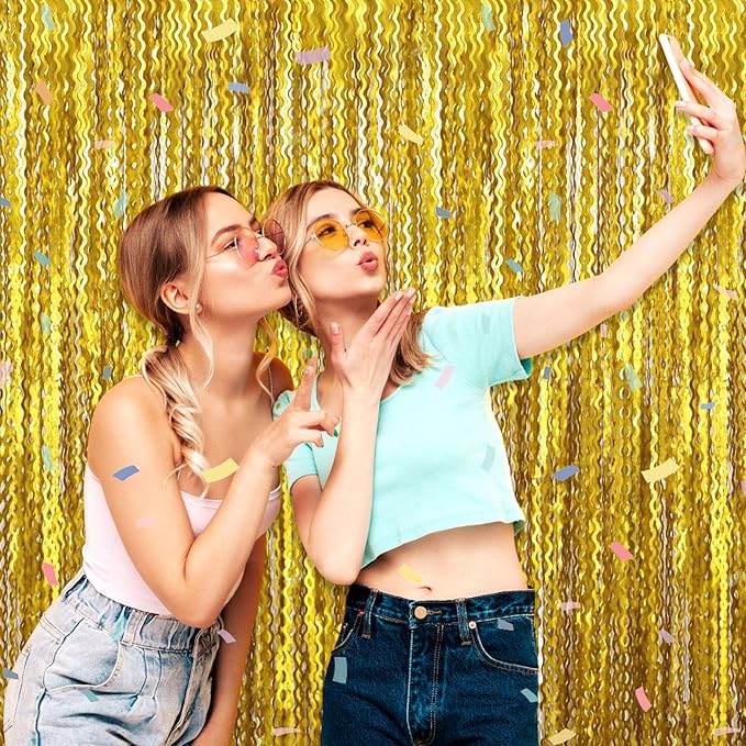 4 Pack Gold Wave Foil Fringe Curtain Backdrop, 3.28Ft x 8.2Ft Metallic Tinsel - Image 5