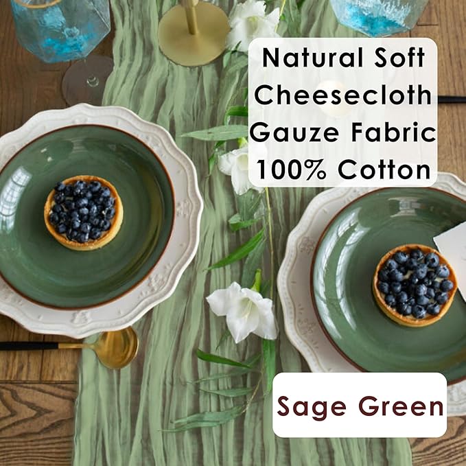 Gauze Table Runner Bulk sage Green Set of 2 Items, 12 ft Cheesecloth Runner - Image 3