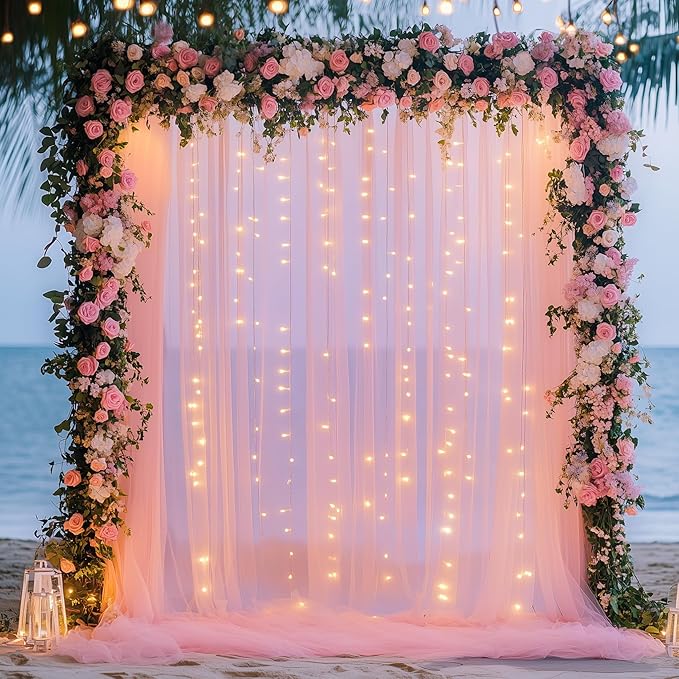 Fomcet Peach Tulle Backdrop Curtains - Image 6