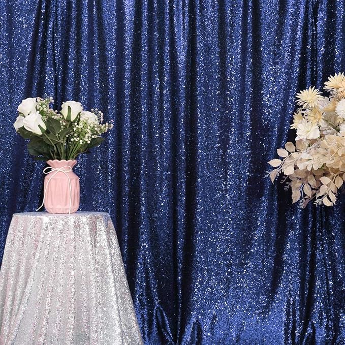 SquarePie Sequin Backdrop 6FT x 8FT Navy Blue Curtain Background - Image 3