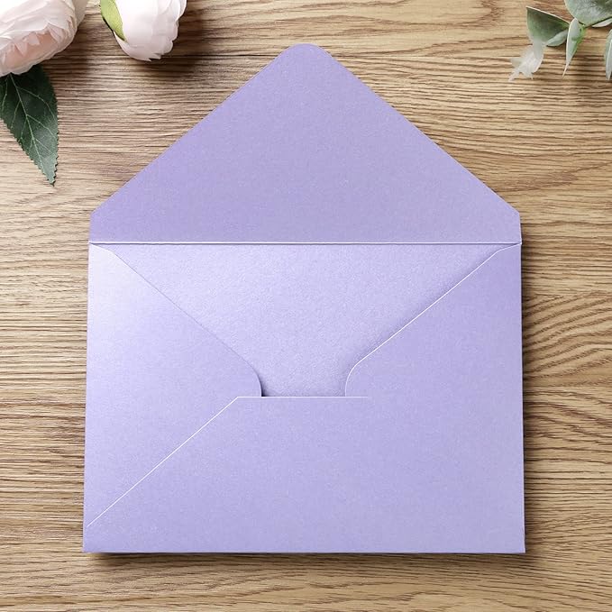 PONATIA 50 PCS/Pack Sparkle Lilac A7 Envelopes, 5.25 x 7.48'' Light Purple 5 x - Image 2