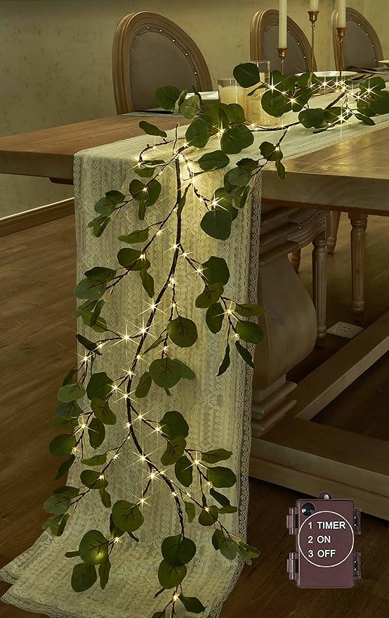 Hairui Lighted Artificial Eucalyptus Garland 6FT 96 LED Battery Operated Faux - Image 5