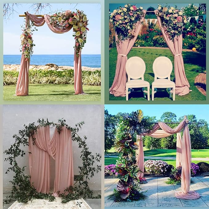 Socomi 29" x 19Ftt Wedding Arch Draping Fabric 2 Panels Dusty Rose Sheer - Image 5