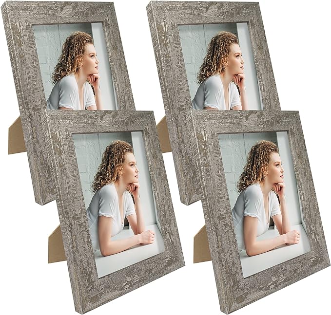 5x7 Picture Frame Set of 4, High Definition Glass Distressed Moss Green Frame by iRahmen