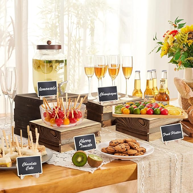 8 Pcs Buffet Risers with Mini Signs, Rustic Wood Cake Stands, Food Risers - Image 2