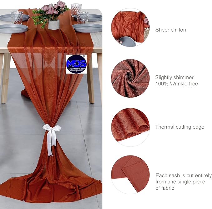 MDS 2 Pack 14ft Chiffon Table Runner 29 x 170 Inches Sheer Wedding Runner - Image 6