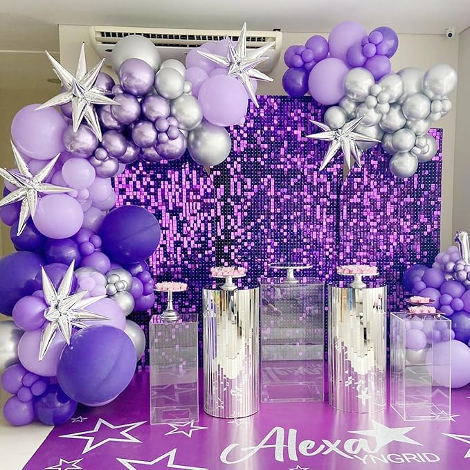 Qcity Purple Shimmer Wall Backdrop 36PCS, Square Sequin Glitter Backdrop Panel - Image 6