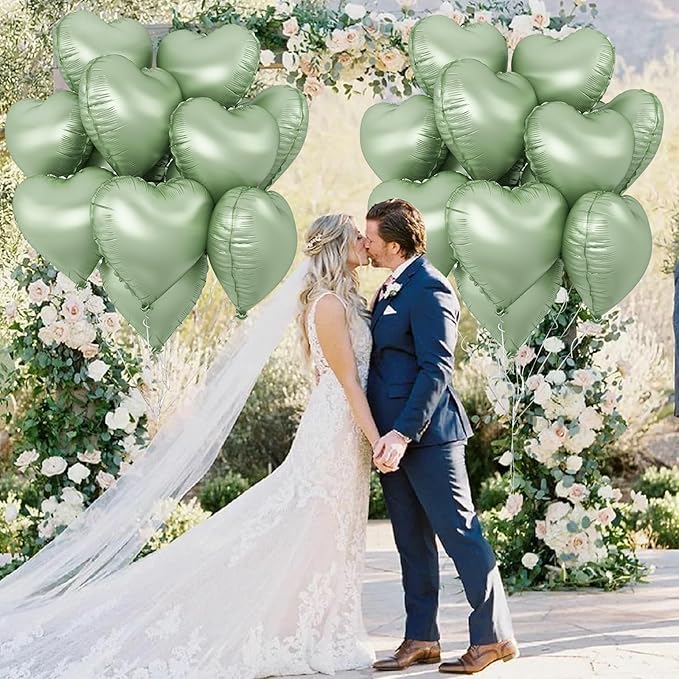 Sage Green Heart Foil Balloon, Light Green Heart Shaped Mylar Balloons - Image 6