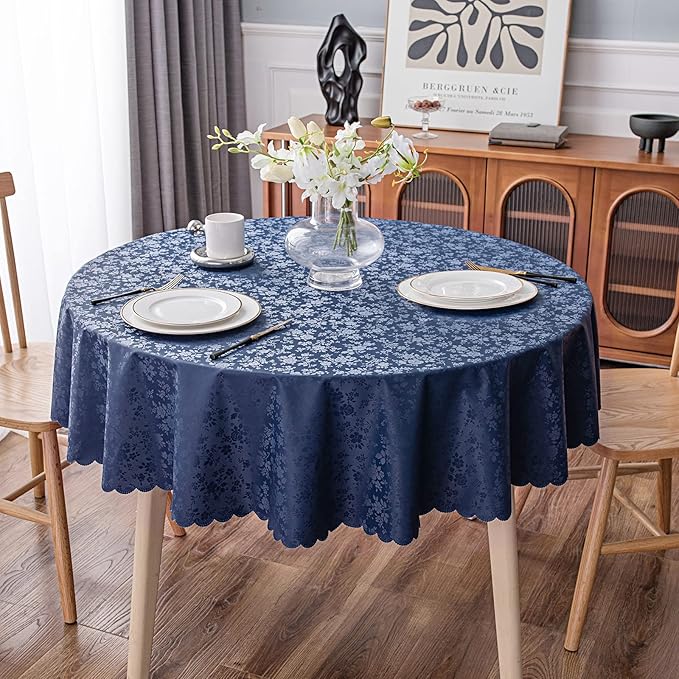 Smiry Round Table Cloth, Waterproof Heavy Duty Vinyl Tablecloths, Wipeable - Image 6