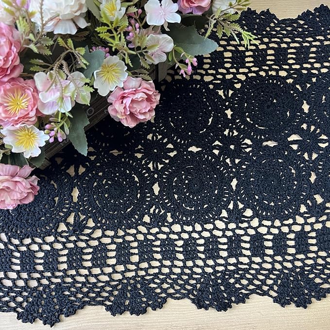 Phantomon Lace Table Runner Rectangular Table Cover Cloth Handmade Crochet - Image 3