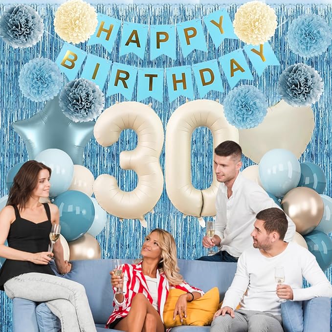 Dusty Blue 30th Birthday Party Decorations - Image 3