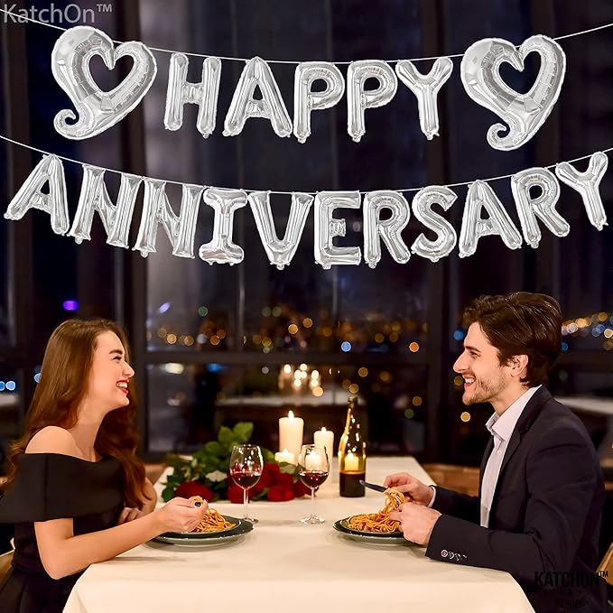 KatchOn, 18 Inch | Silver Happy Anniversary Balloon Banner | Heart Balloons - Image 5