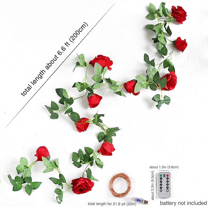 FiveSeasonStuff 29 Ft 4 Pack Christmas Red Rose Silk Flower Garland Artificial - Image 6