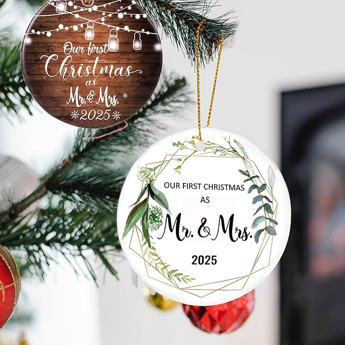Wedding Gifts for Couples 2025, Our First Christmas Married Ornaments Ceramic - Image 6