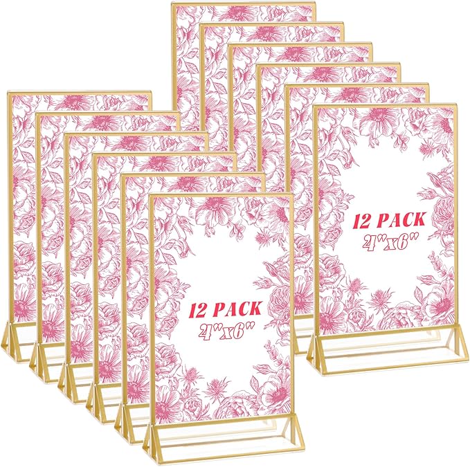 12 Pack Acrylic Sign Holder 4 x 6 Gold Picture Frames, Double Sided Flyer by LISHINE