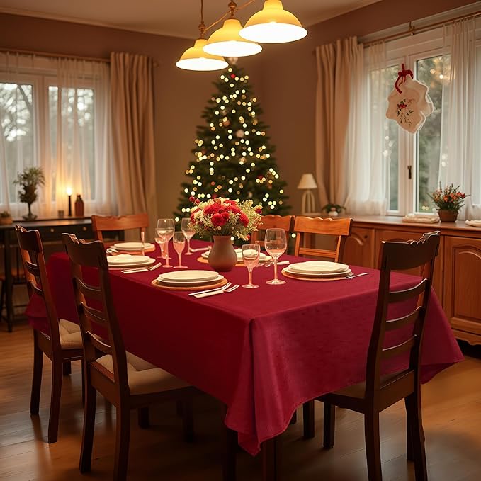 Fitable 2 Pack Faux Linen Christmas Tablecloths, Burlap Textured Fabric Table - Image 9