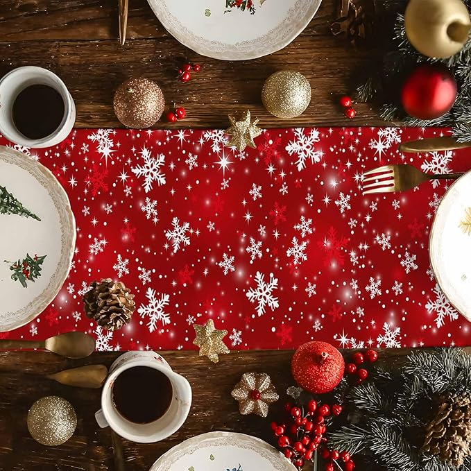Christmas Snowflakes Cotton Linen Table Runner - Image 6