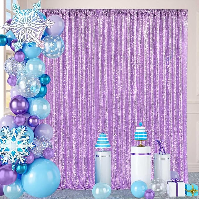 8ft x 8ft Light Purple Sequin Backdrop Curtain Glitter Photo Booth Backdrop - Image 2