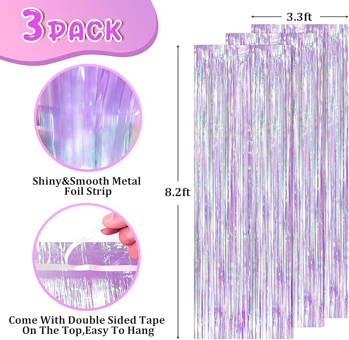 Iridescent Party Backdrop 3Packs, Transparent Tinsel Foil Fringe Curtain - Image 2