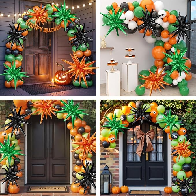 Black Green Orange Star Balloons - Image 7
